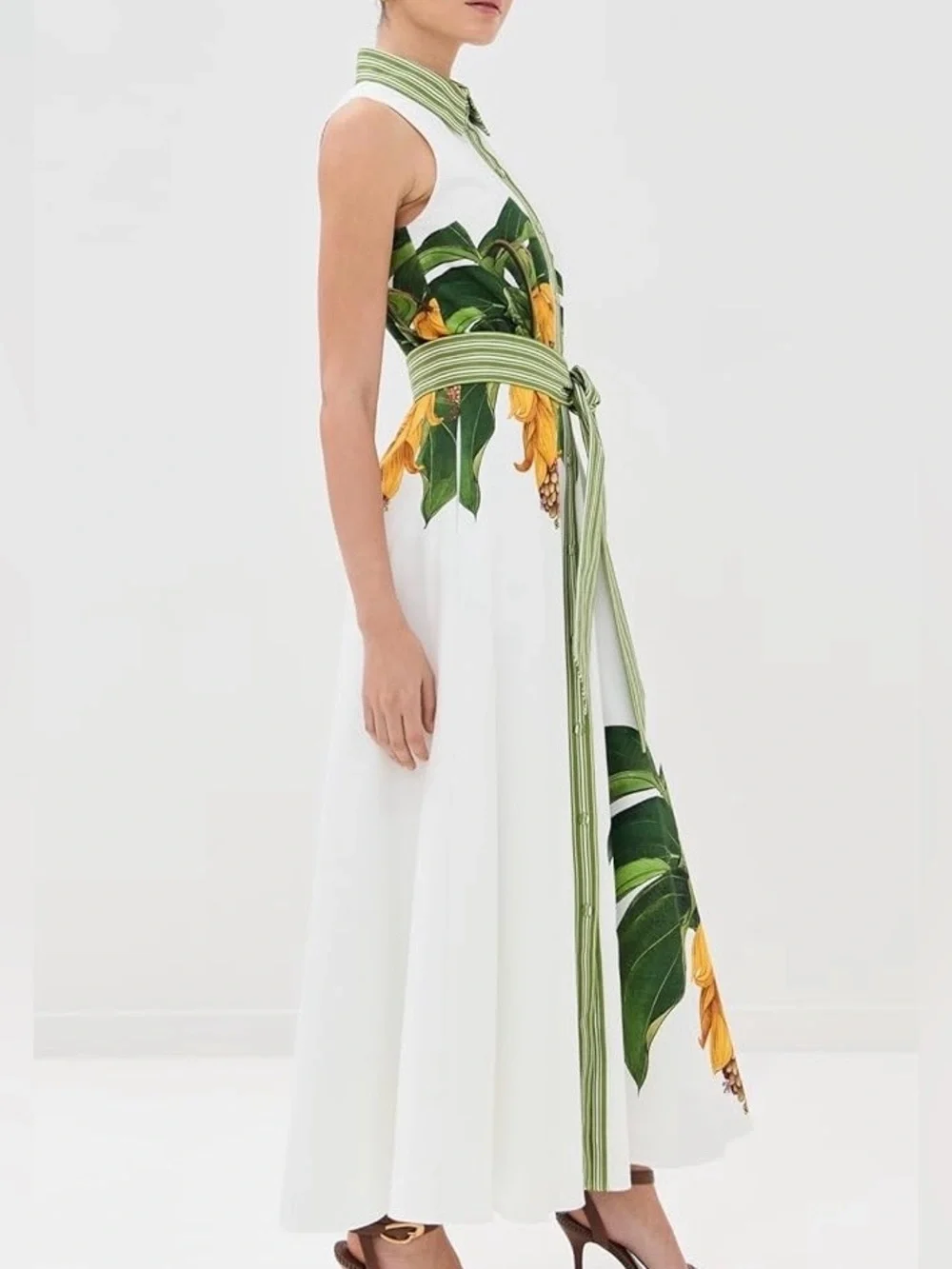 Borgo De Nor White Maxi Dress with Green Trim and Yellow Floral Print - Picture 2 of 9